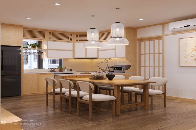 Căn hộ Imperia – Vẻ đẹp Nhật Bản hiện đại qua tone gỗ và ánh sáng dịu